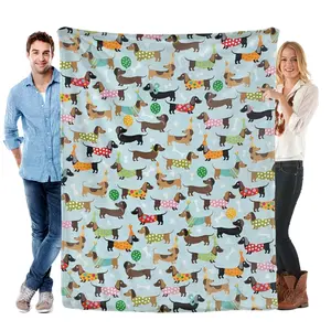 Dachshund Blanket, Dachshund Gifts for Women, Cute Wiener Dog Throw Blanket for Girls Boys, Dachshund Fleece Flannel Lightweight Blanket for Puppy Dog Lovers, Dachshund Decor, 80"x60" for Adults, Printed on One Side with a Plain White Back, Halloween Than
