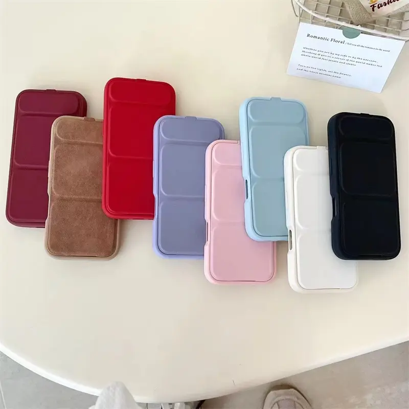 Creative Leather Flip Magnetic Stand Casing for iPhone 12/13 Pro/14/15 Pro Max/16, Soft Silicone Smartphone Case with Sliding Stand for Handheld Cellphone Devices