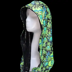•REEFER DIMENSIONS• UV REACTIVE REVERSIBLE INFINTY RAVE HOOD, edm clothing, festival hood, pashmina, rave wear