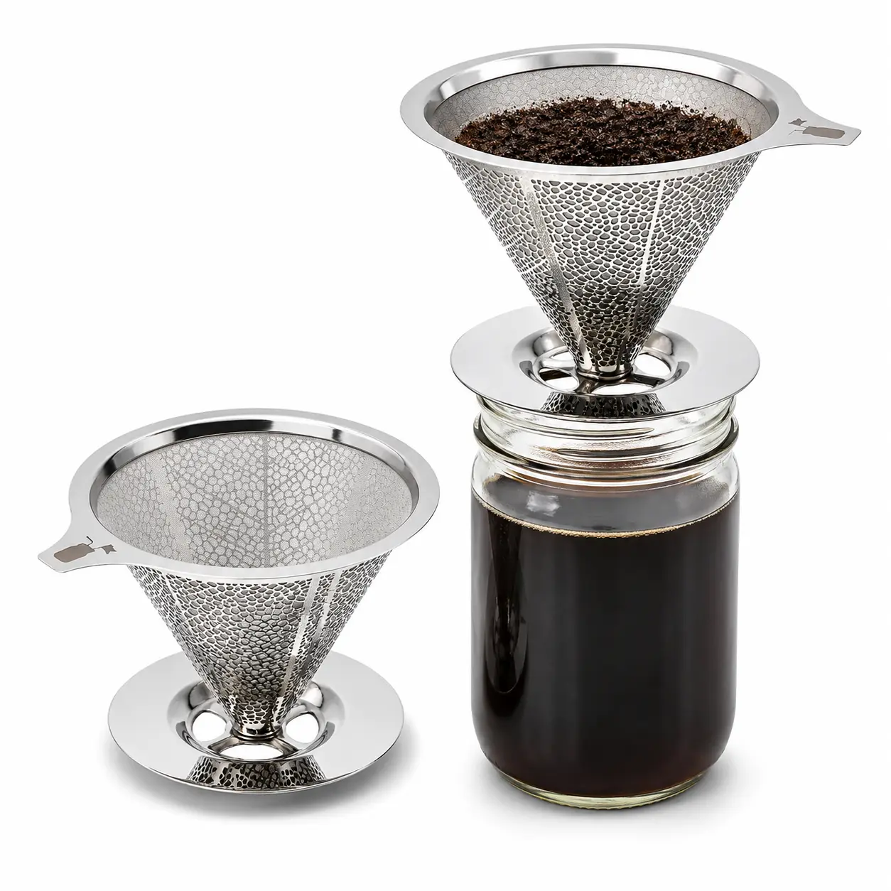 Reusable Metal Mesh Coffee Filter, Stainless Steel Pour Over Drip Filter for Mason Jars