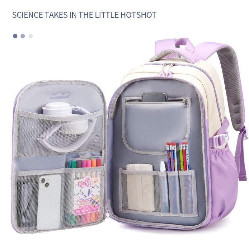 Color Block Cute Bear Backpack, Large Capacity School Bag, Casual Outdoor Backpack Bag