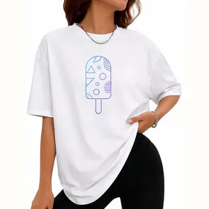 Plus Size - Women'S Oversized 100% Crew Neck T-Shirt Geometric Popsicle Design Comfortable And Breathable Summer Exclusive