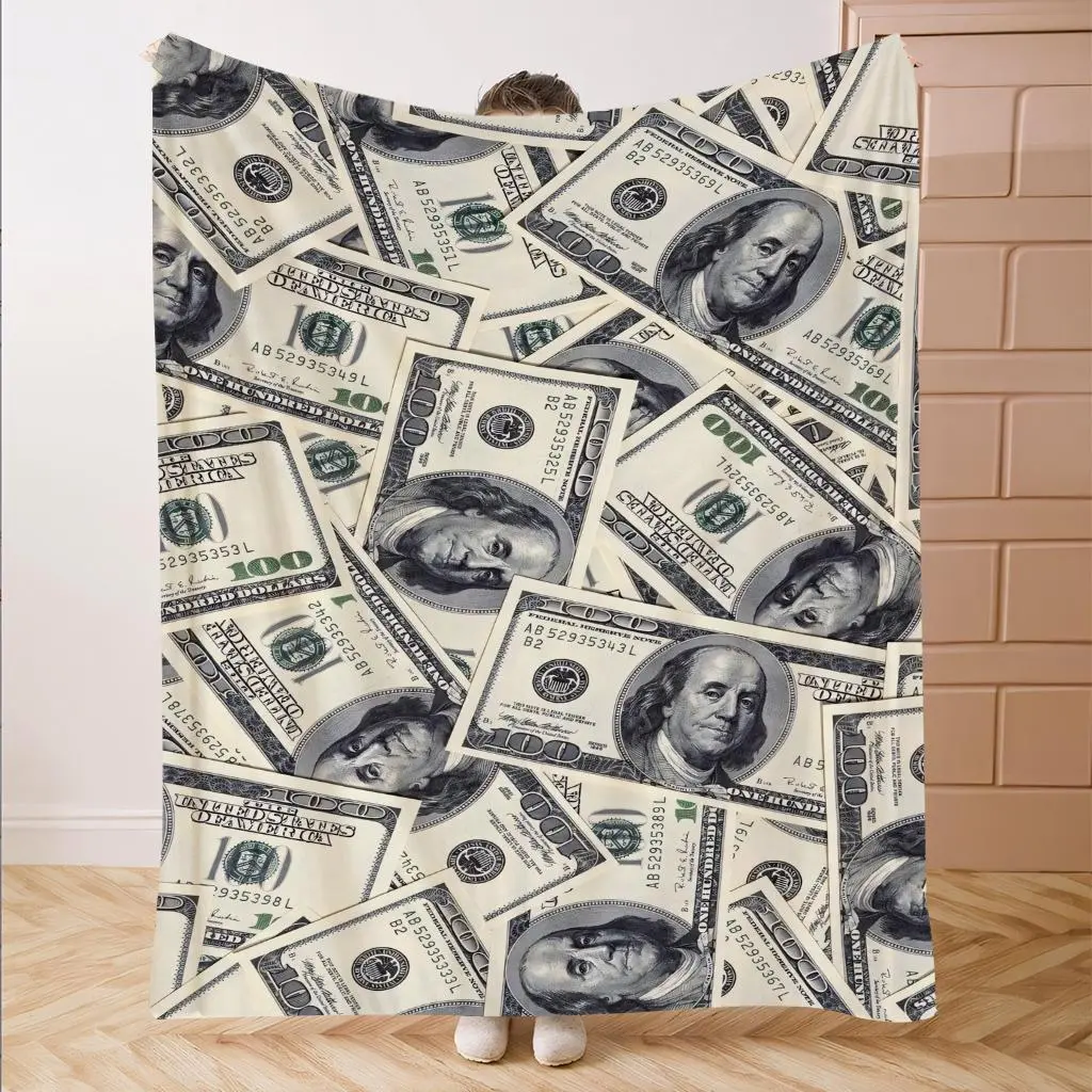 Money Pattern Flannel Blanket, Soft Comfortable Throw Blanket, Cool Bedroom Bedding Blankets, Warm Napping Blanket for Home Office Travel
