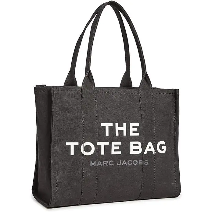 Marc Jacobs Women's Canvas Large Tote Bag - Black, 100% Cotton, Casual Chic, Broken-In Look, Multiple Pockets, Ideal for Day Out, M0016156-001, 100% Cotton Women's Tote Bags, Textured Cotton