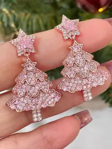 Christmas Tree Star Earrings for Women, Fashionable Luxurious Sweet Gentle Christmas Studs, New Trendy Ear Jewelry