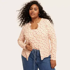Women's Pointelle Cardigan - Parke Cream Floral 1X