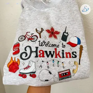 Welcome to Hawkins Embroidered Crewneck Sweatshirt, Retro Small Town Graphic Pullover for Women Men, Cozy Fandom Gift, Vintage TV-Inspired Unisex Fall Top
