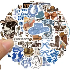 Western Sticker Cowboy Stickers 50pcs, Vinyl Waterproof Decals for Water Bottles, Laptop, Luggage, Guitar, Kechup Country Style