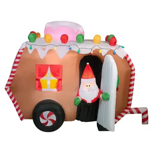 7.5 ft. Inflatable Gingerbread Trailer with Santa with LED Lights, Plug-In