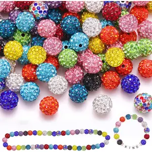 120pcs 10mm 12 Mixed Colors Shiny Round Disco Ball Rhinestone Beads for Jewelry Making DIY Bracelet Necklace Earring