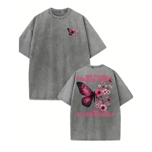 Unisex Retro Washed Butterfly Graphic Oversized Round Neck T-Shirt - Soft Cotton Blend, Inspirational "God Turns Broken Pieces Into Masterpieces" Design, Casual Streetwear Top with Relaxed Fit, Summer Gift for Loved Ones