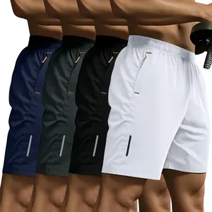 Set of 4 men’s solid-color drawstring shorts with zippered pockets, suitable for casual wear and outdoor activities; summer menswear, men’s shorts, summer shorts，summervibes