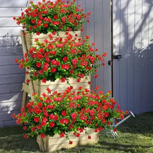 10 Bundles Artificial Red Eucalyptus Shrubs UV Resistant Faux Plastic Plants for Indoor Outdoor Home Garden Decor Realistic Simulation Leaf & Fruit Ornaments 8.6x13.39 Inches Non-Toxic Materials