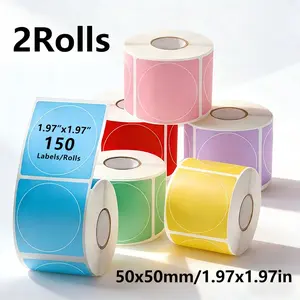 2 Rolls Circular Colorful Thermal Label Paper 50x50mm, Compatible with M110 B3s, Office, Home, School, Classification, Date Marking, Gift Packaging