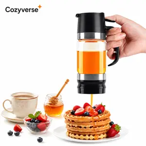 COZYVERSE Glass Honey Dispenser kitchen items No Drip No Mess Leak-Free Design with Handle for Maple Syrup Maintains Freshness Easy to Clean Refill Perfect for Everyday Use outdoorfun