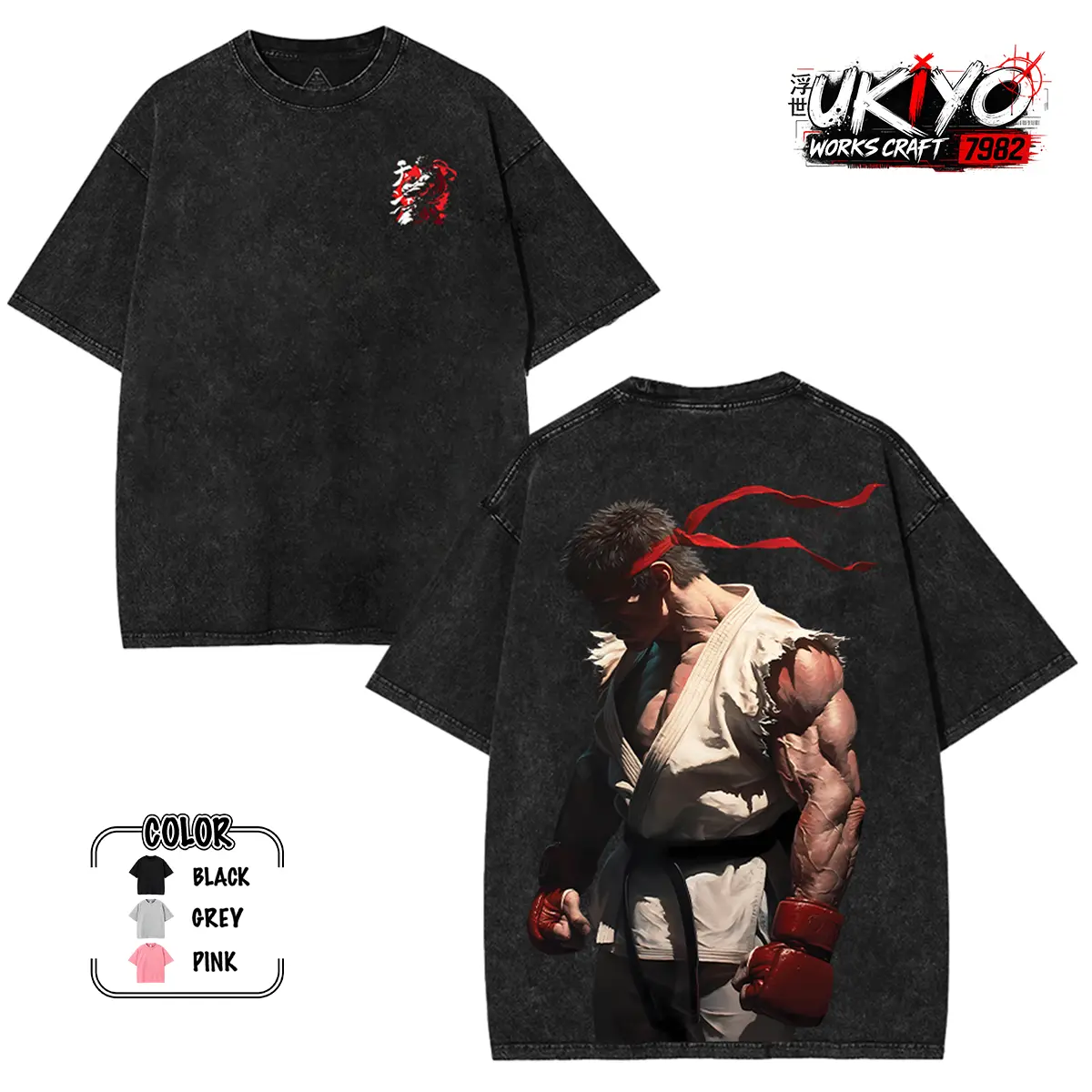 Street Fighter The Ultimate Fighter Ryu Washed tshirt, graphic tees Unisex Oversize Game Shirt, Men Fan Gift, gamer gift Menswear Tropical Streetwear Casual Crewneck T-shirt