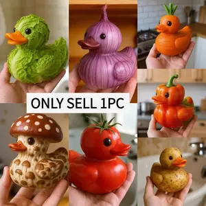 Fun Vegetable Theme Duck Statue, 3D Creative Decor Gift Unique Duck Shape Decoration for Home Office Desk Car Dashboard, Decorative Figurines