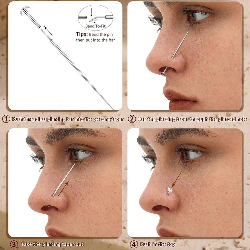 14K Gold Nose Studs For Women 316L Surgical Steel Threadless Nose Ring Lip Studs Push In Flat Back Stud Earrings Cz Nose Nostril Tragus Helix Body Piercing Jewelry Silver Gold 20G 18G