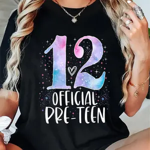 100% Cotton Fashion Tshirt 12 Official Pre-Teen 12th Birthday Girl Gifts 12 Year Old T-Shirt