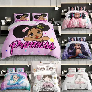 3 cartoon little girl pattern printed duvet covers, soft and breathable fabric, machine washable, suitable for all seasons, (1 duvet cover+2 pillowcases, coreless), suitable for bedroom and guest room bedding decoration