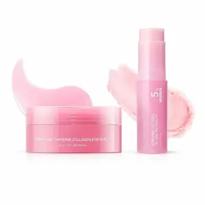 [‮ebucidem‬] PDRN Pink Caffeine Collagen Eye Patch + PDRN Pink Collagen Volume Multi Balm Stick Set, All-in-One Volufiline NAD Firming Stick for Fine Lines, Depuff Dark Circles Under Eye Neck Forehead Smile Lines Lip Care Korean Skincare