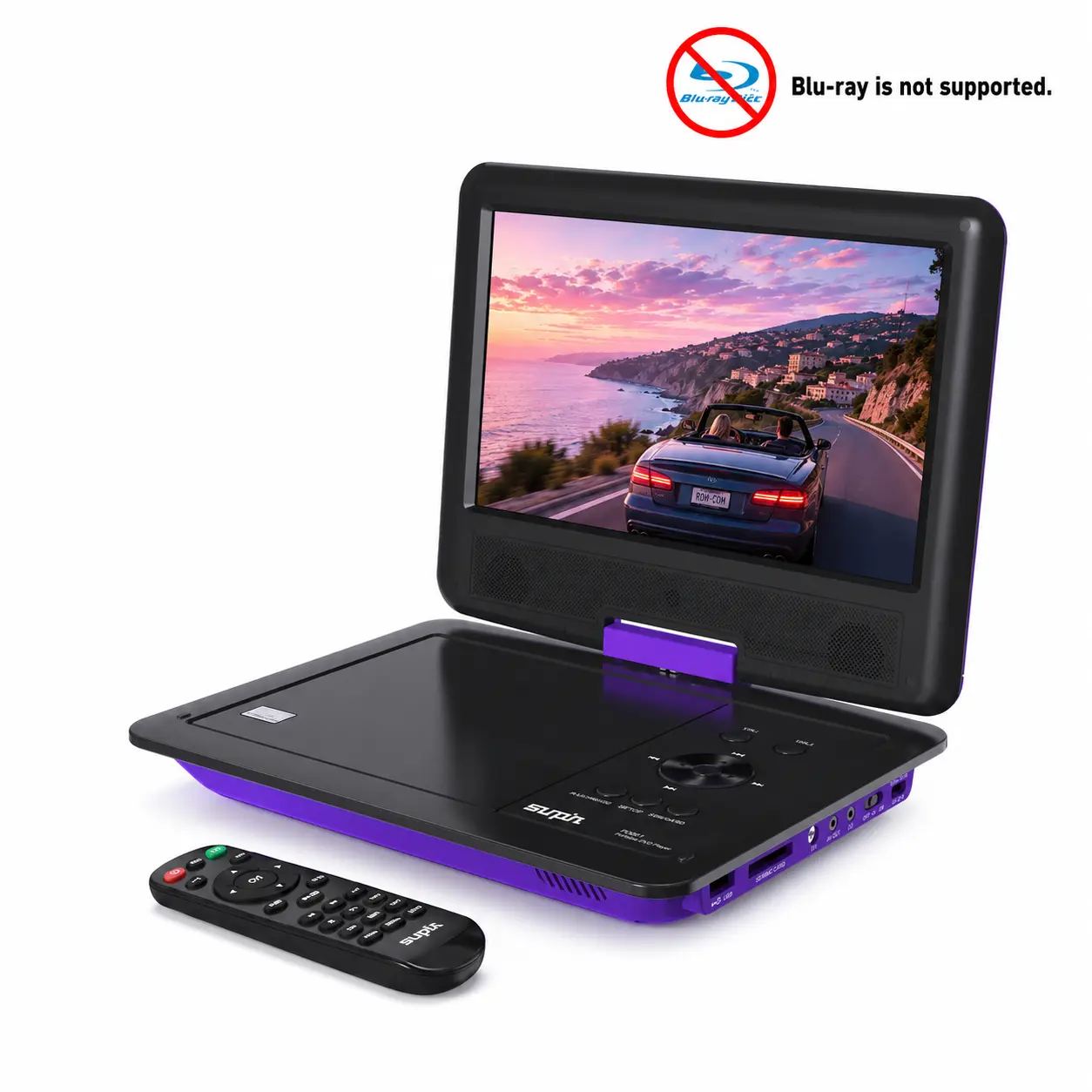 [SUNPIN] 11.5" Portable DVD Player, 9.5" Brightness-Enhanced Swivel LCD Screen, Anti-Skip Function, 5-Hour Battery, Remote Control, Dual Earphone Jack, for Car Use and Kids