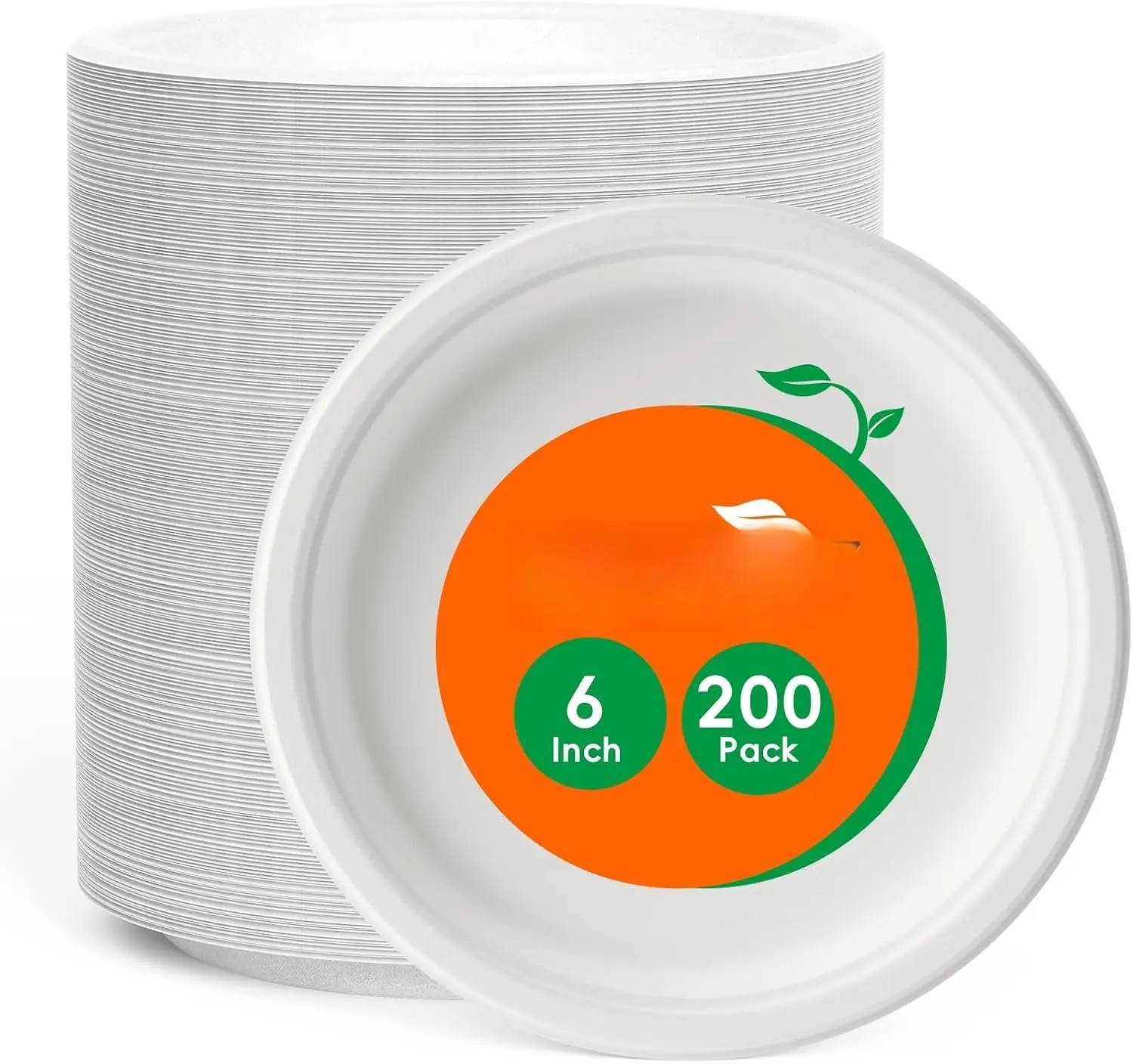 6in Disposable Compostable Recycled Sugarcane Bagasse Plates, 200-Pack Heavy-Duty White Set for Birthday Party Appetizer Cake Dessert (Biodegradable Mini Dinner Plates for Home & Festive Supplies), 6In-200White