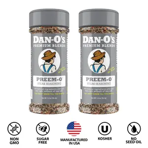 Dan-O's Seasoning Preem-O - 2 Pack - Small bottles 3.4 oz - Steak seasoning and great flavor for grilling