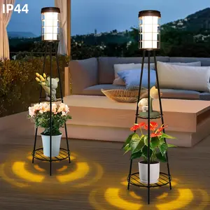 Solar Powered Outdoor Floor Lamp with Flower Stand, Ip54 Waterproof, 3 Adjustable Colors, Portable Easy Install, Garden Patio Christmas Decor, Elegant Lighting