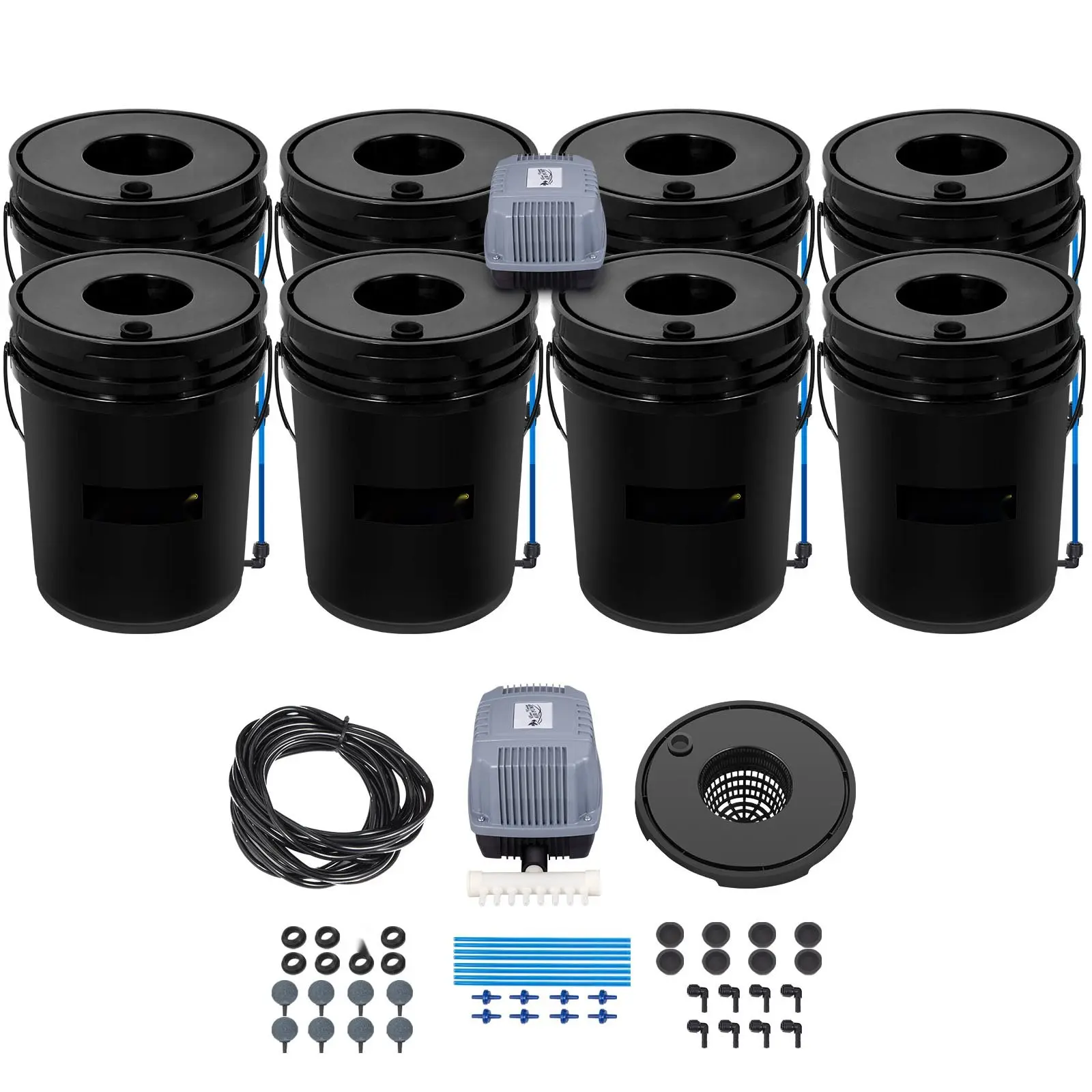 Deep Water Culture Hydroponic System With 8 Buckets, 5-Gallon Capacity, Indoor Outdoor Grow Kit For Leafy Vegetables, Includes Pump, Air Stone And Water Level Device, Easy Assembly, Quick Setup