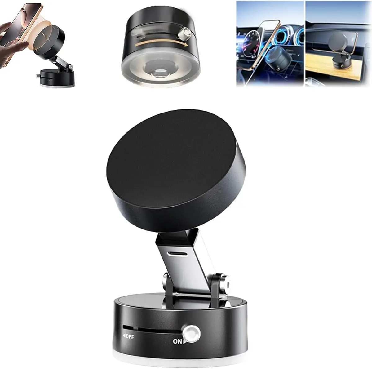 Oudvaker Foldable Magnetic Vacuum Phone Holder - 360° Rotation Electric Suction Car Mount, Double-Sided Swivel Stand for Cars, Kitchen, Hands-Free Portable Magnetic Hold Accessory, Foldable Mount