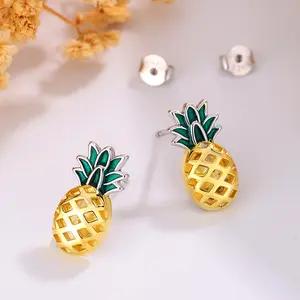 Tropical Vibes! S925 Sterling Silver Pineapple CZ Stud Earrings – Cubic Zirconia Summer Jewelry, Beach Party Accessories, Perfect Daily Wear Birthday Gift for Her