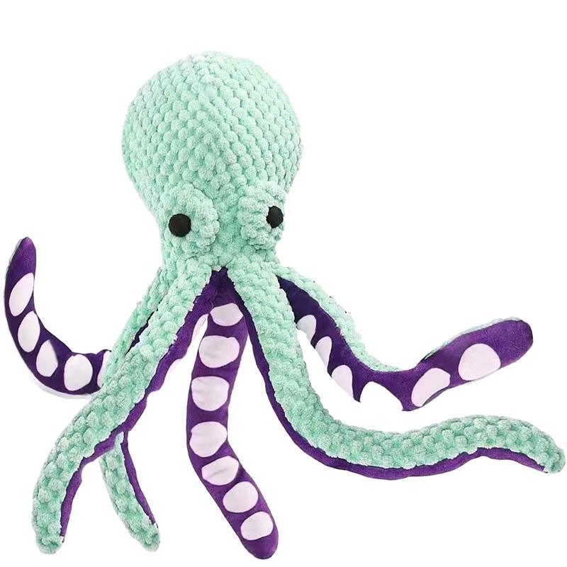 New plush pet dog toy with sound, crinkling paper, and realistic plush octopus design