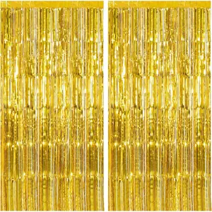 2 Pack Gold Backdrop Birthday Decorations Foil Curtain Backdrop Gold Streamers Dance Party Decorations Photo Booth Props for Bachelorette Decorations Christmas Halloween New Years Eve Party Supplies