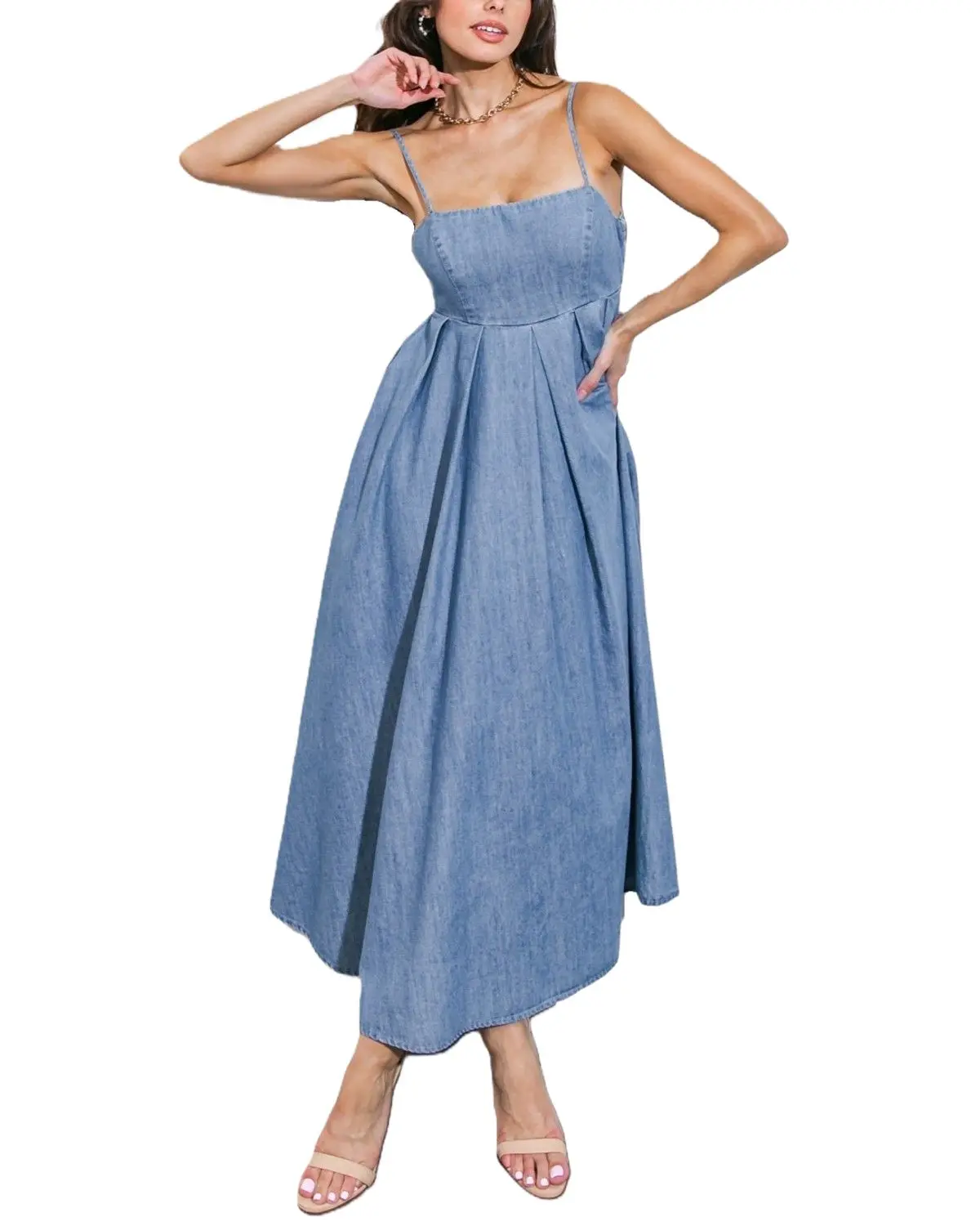 Flying Tomato Women's Women'S Captivating Heart Denim Midi Dress - Id20973