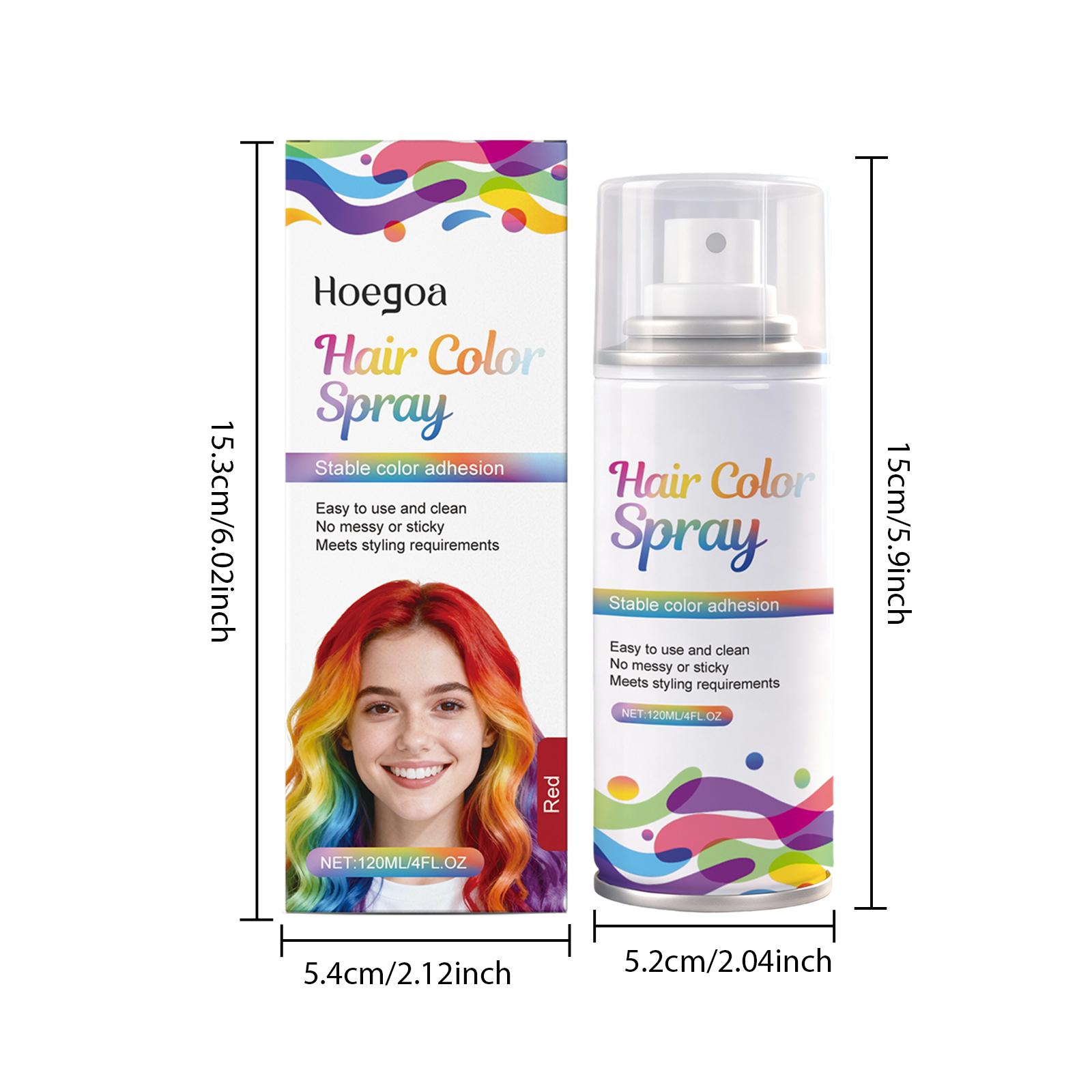 Two-piece display showcases the unique self. 120 ml. Passionate and sexy red and individualistic silver-gray temporary hair dye spray. Long-lasting, smooth, easy to wash, non-sticky, and evenly covering hairstyle spray.
