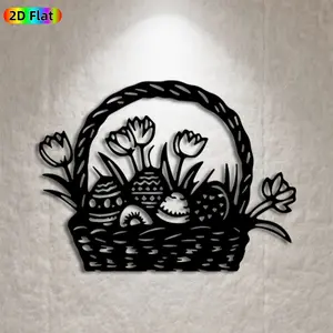 1pc Easter Basket Metal Wall Art,Easter Basket Statue Mural, Ideal Gift for Easter, Spring Festival, Easter Decor Enthusiasts, Weather-Resistant Metal Wall Decor Wall Sculptures, Perfect for Garden Wall & Patio Fence, Charming Holiday Decor