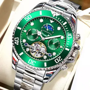 Sailing Series，Men's business formal mechanical watch, stainless steel, waterproof, luminous, Chronograph moon phase watch