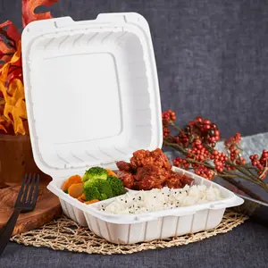 Karat Earth 8" x 8" Mineral Filled PP Hinged Container, White, 3 compartments - 200 pcs