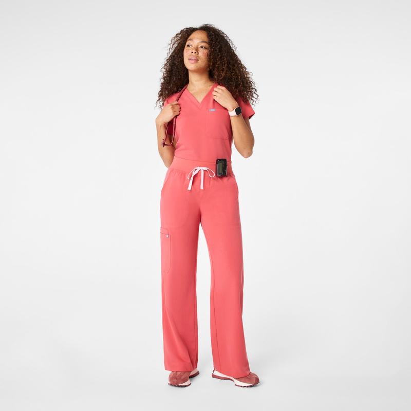 women's Pulmonary Pink High Waisted Isabel Wide Leg - Tall Scrub Pant