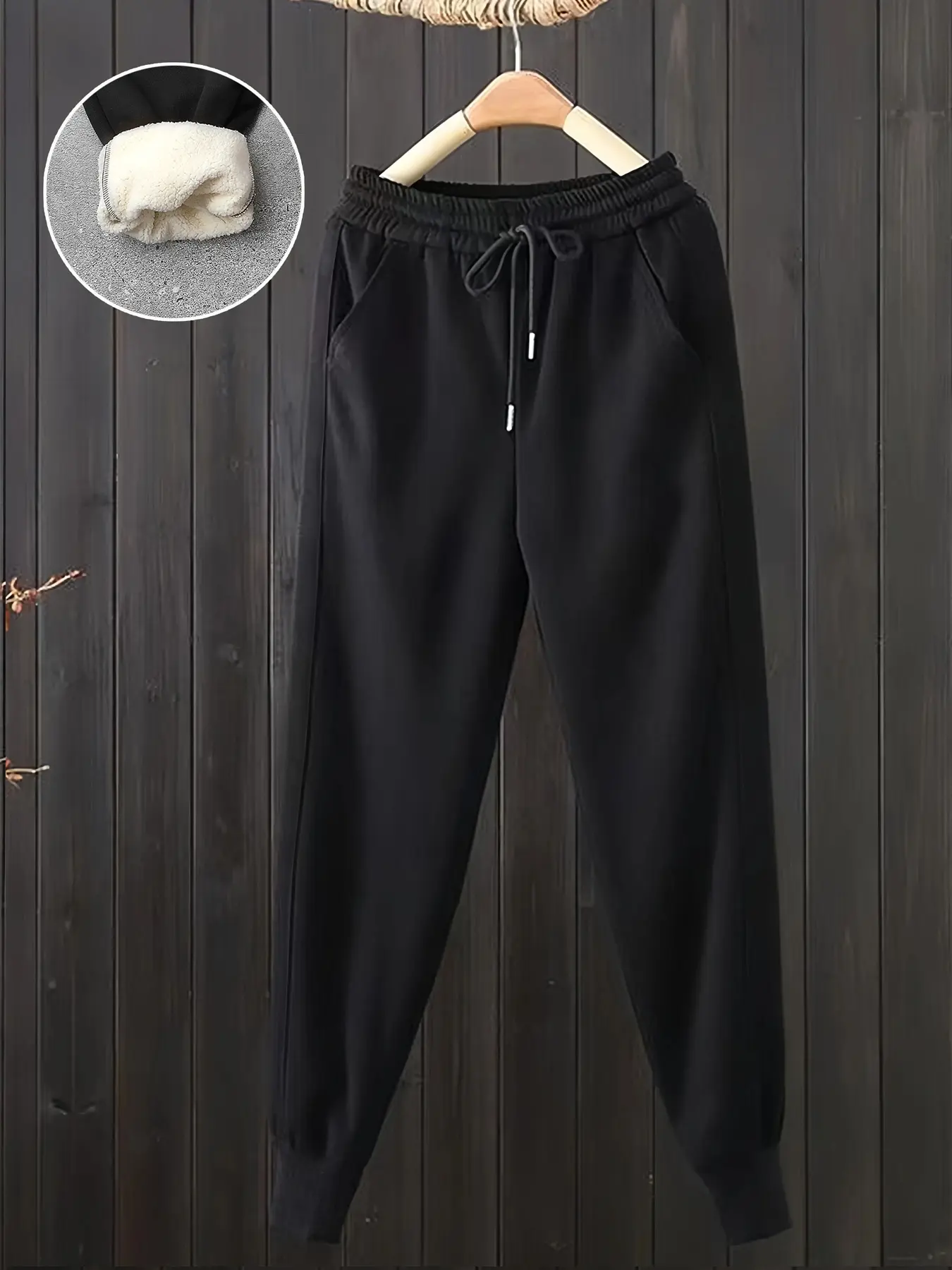 Autumn Winter New Drawstring Fleece Lined Pants, Thickened Lamb Fur Casual Loose-Fit Joggers, Warm Long Trousers for Men & Women