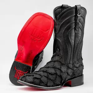 Matte Black Jumbo Leather Boots - Square Toe