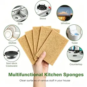 5-Pack Biodegradable Palm Fiber Scrubbers, Food-Grade Eco-Friendly Dish Brushes, Heavy-Duty Oil Stain Remover, Non-Scratch, Reusable