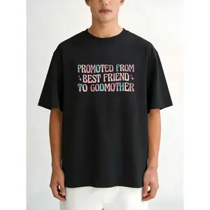 Black T Shirt Promoted From Best Friend To Godmother Print Casual Wear For Women And Men