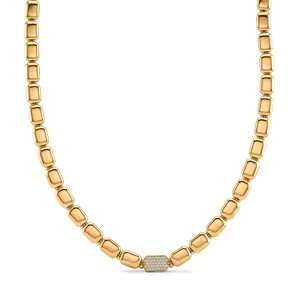Crystal Bold Link Necklace 20 Inches in Goldtone