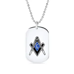 Black Blue Freemason Compass Masonic Necklace Men Stainless