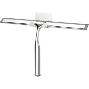 Shower Squeegee for Glass Doors, Bathroom with Hook, Stainless Steel 12-Inch Wide Blade for Efficient Cleaning, Perfect for Shower Glass, Tile Walls and Mirrors, Chrome