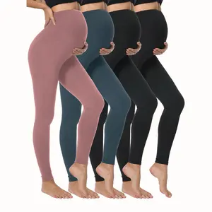 4 Pack Women's Maternity Leggings Over The Belly High Waisted Yoga Pregnancy Leggings Workout Cuffed Sweatpants Pregnancy Pants Activewear for Women in Assorted Colors