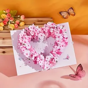 Valentine's Day greeting card three-dimensional 3d love flower foldable handmade paper carving blessing birthday holiday senior card high value niche