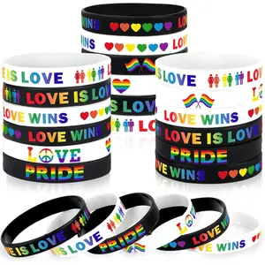 42 count Rainbow Gay Pride  Bracelets LGBT Support Rubber Wristbands for Pride Day Month Parades Decorations Party Accessories Supplies